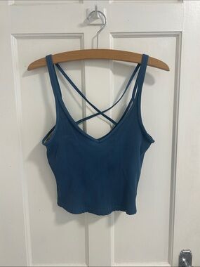 Vuori Ribbed Strappy V-Neck Crop Tank - Blue